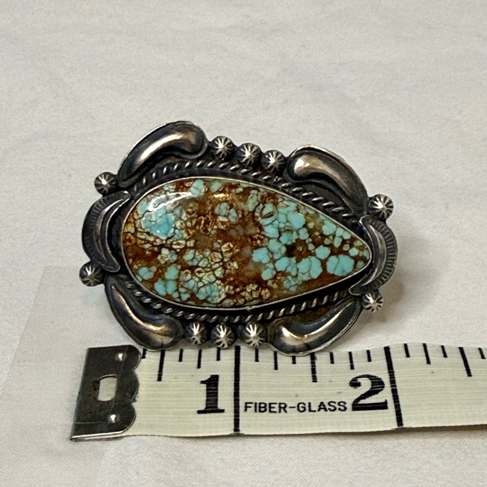 Large Kingman Turquoise Adjustable Ring - image 5